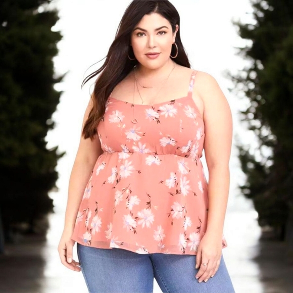 TORRID Plus Size Floral Chiffon Babydoll Cami 2X - Picture 1 of 16